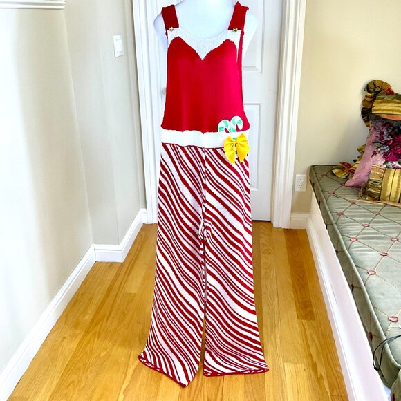 Christmas Overalls Knit Red White Stripe Wide Leg (S) NWT - Picture 4 of 9